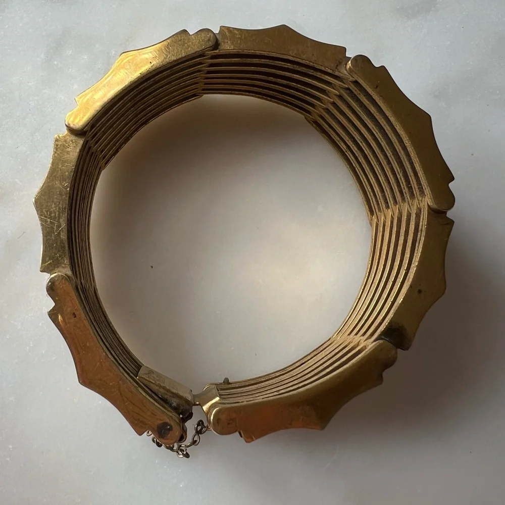 Vintage Architectural Gold Link Bracelet Bauhaus Inspired | Articulated Cuff - Picture 9 of 9